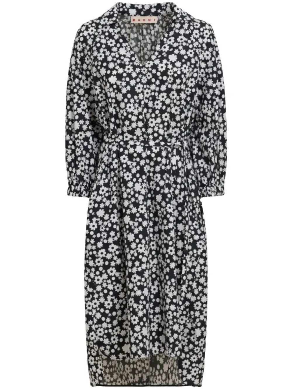Marni Black and White Daisy-Print Midi Dress